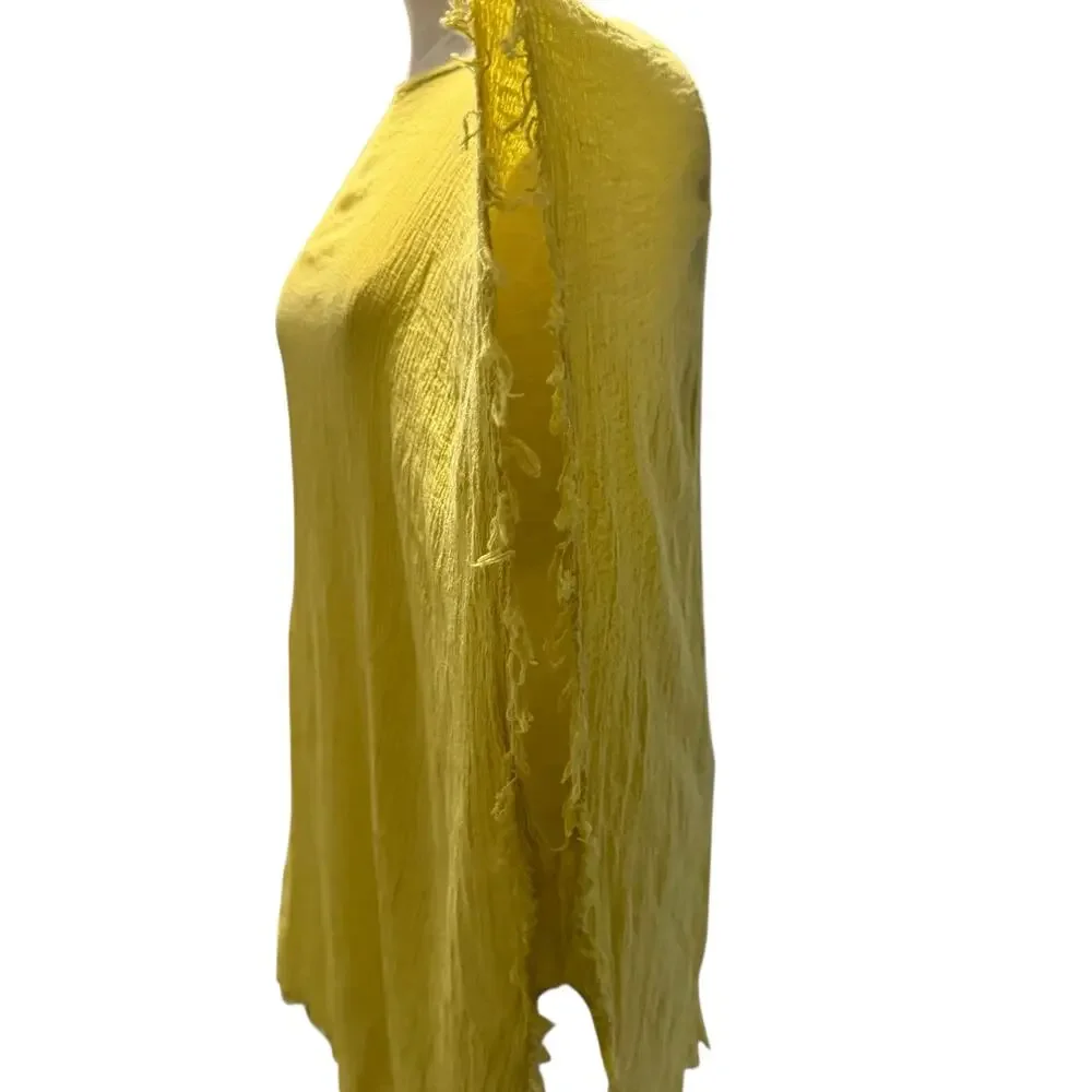 Eileen Fisher Yarow Lightweight Organic Cotton Poncho Yellow Frayed Edges OS